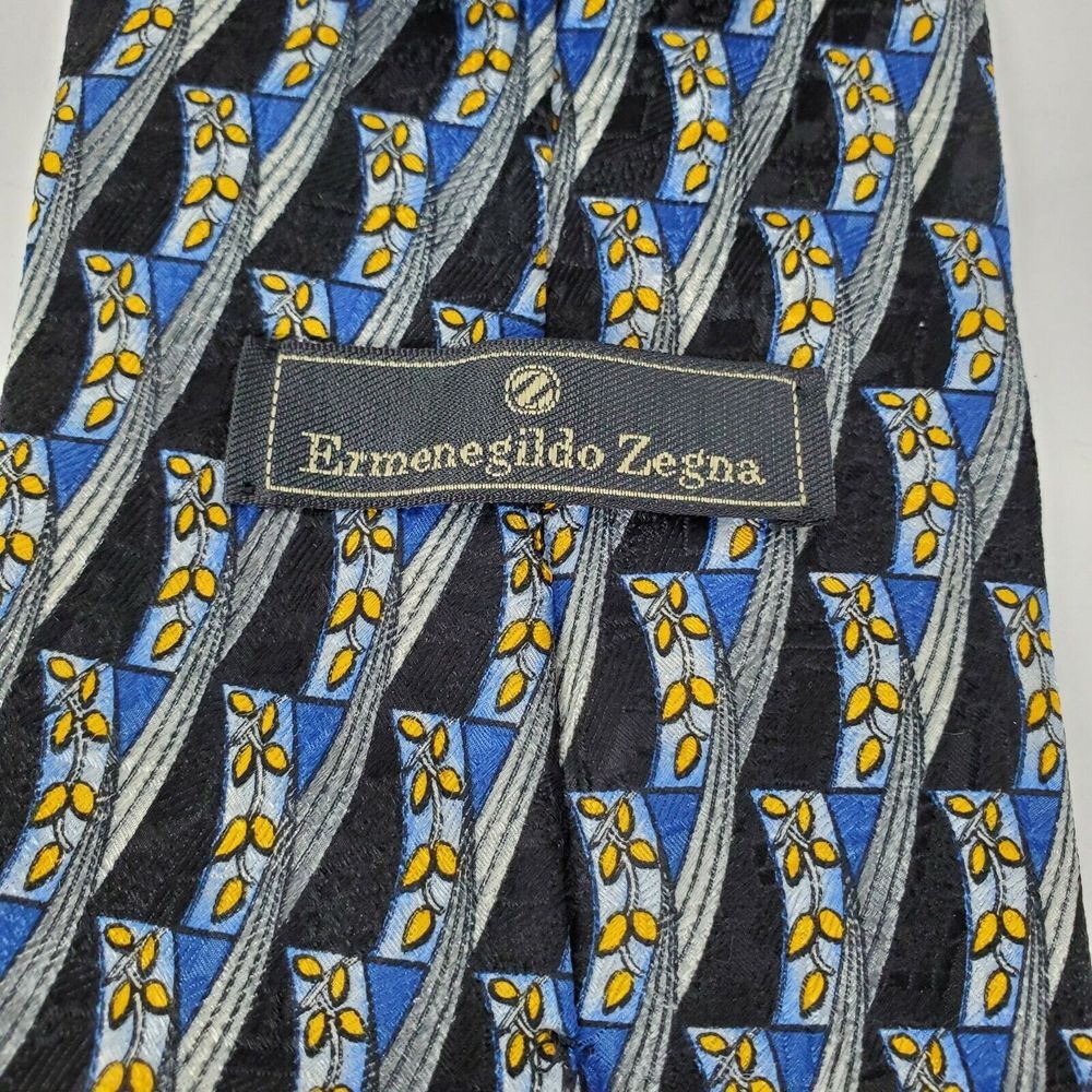 Ermenegildo Zegna Men's Blue‎ Yellow Floral Woven Silk Tie Italy - Picture 4 of 4